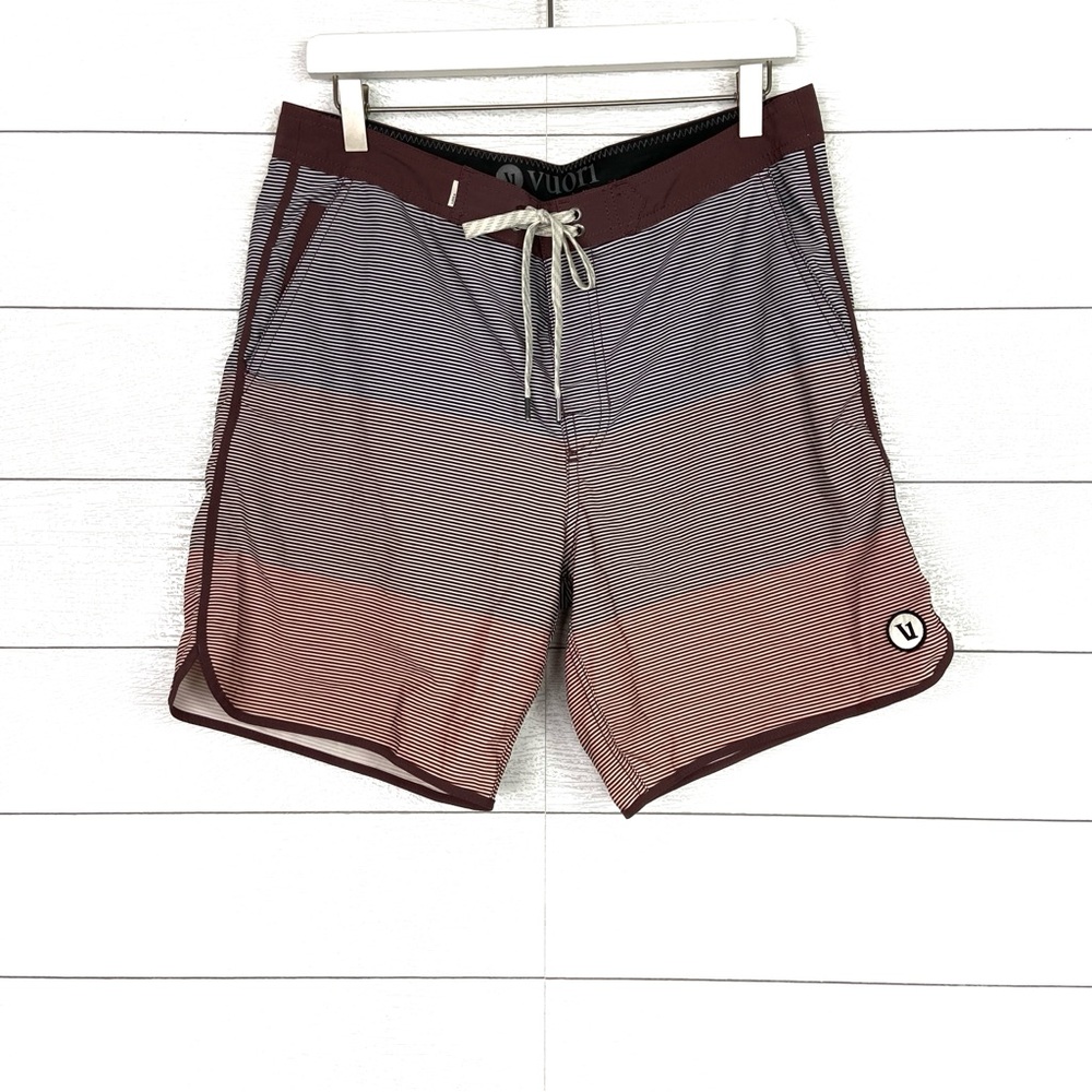VUORI Mens 32 Cruise Boardshort Red Brown Mixed Stripe Swim Shorts Trunks - Picture 5 of 8